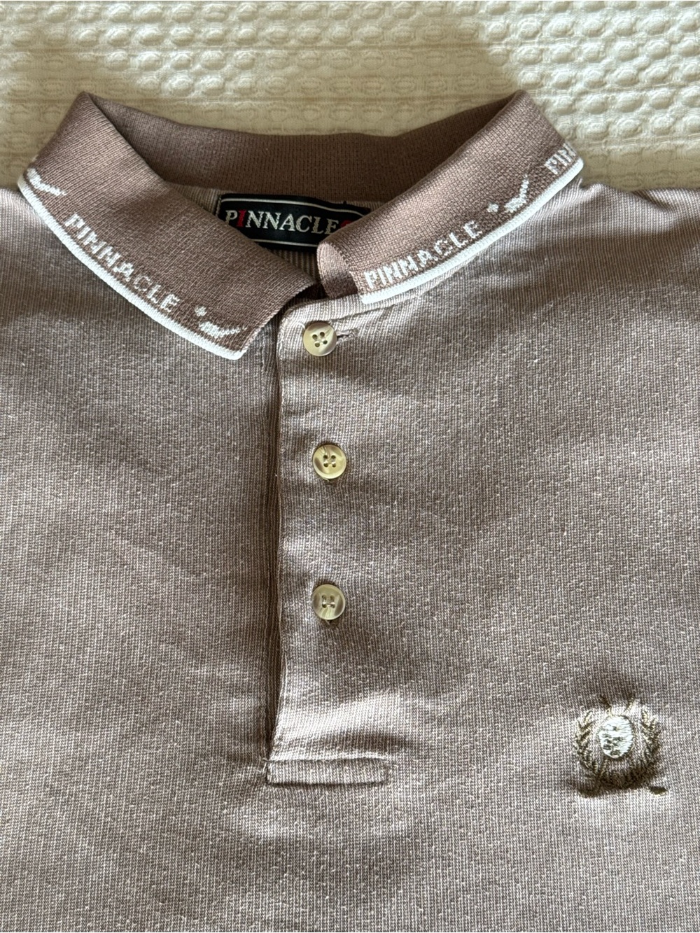 Vintage 1990s Pinnacle Golf Polo Men's Taupe Polo Shirt Rare collar embroidery L